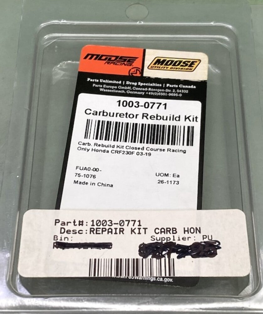Moose 1003-0771 Carburetor Rebuild Kit New Genuine