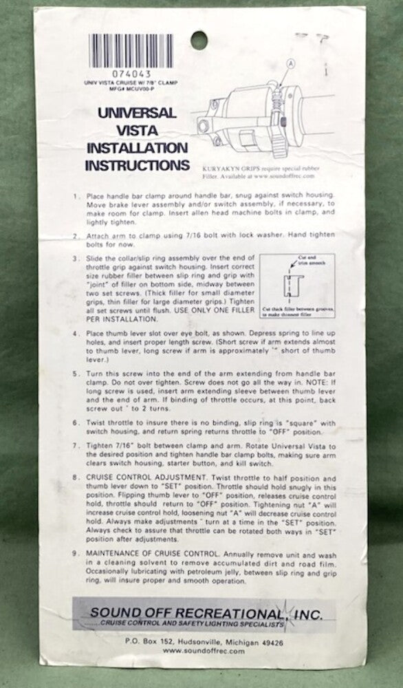 Universal Vista 074043 Motorcycle Cruise Control 7/8" New Genuine