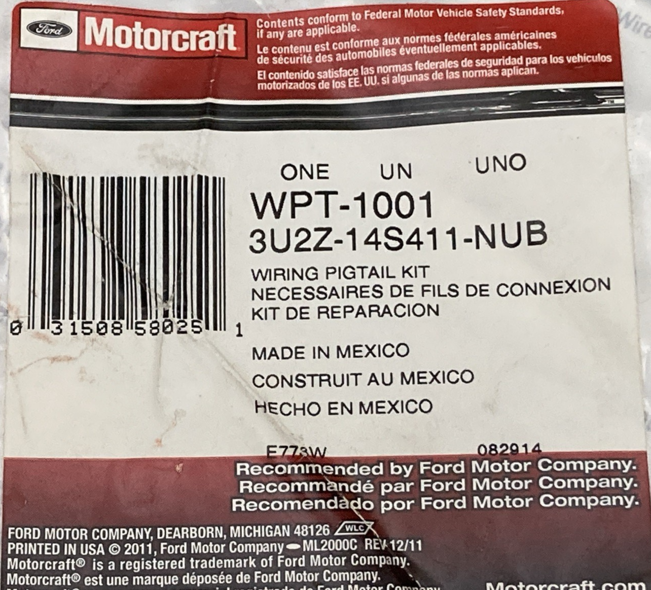 NEW GENUINE MOTORCRAFT 3U2Z-14S411-NUB Wire Assembly For Ford