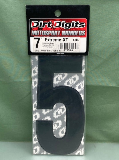 PK of 3 Dirt Digits XT73B-5 MOTORSPORTS VINYL #5 BLK HIGH-GLOSS New Genuine
