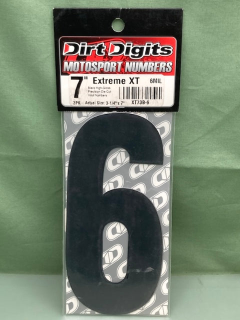 PK of 3 Dirt Digits XT73B-6 MOTORSPORTS VINYL #6 BLK HIGH-GLOSS New Genuine