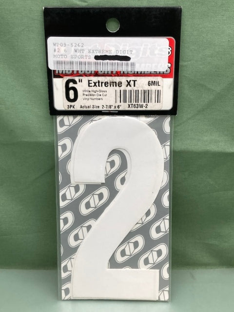 PK of 3 Dirt Digits XT63W-2 MOTORSPORTS VINYL #2 WHITE HIGH-GLOSS New Genuine