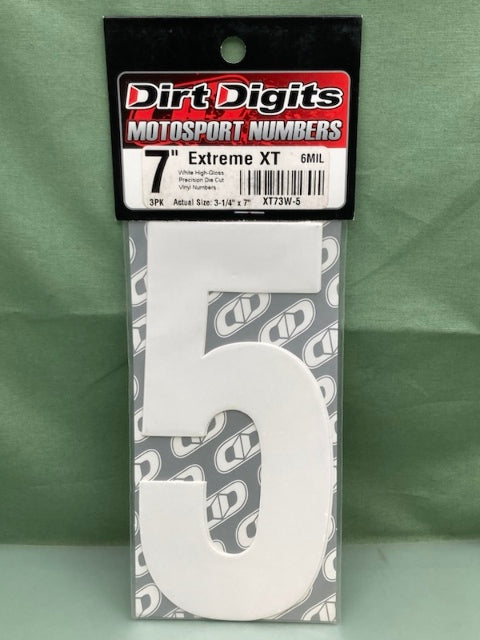 PK of 3 Dirt Digits XT73W-5 MOTORSPORTS VINYL #5 WHITE HIGH-GLOSS New Genuine