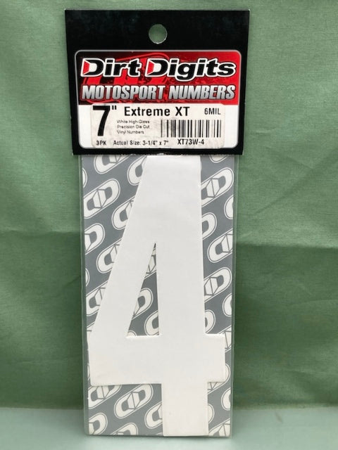PK of 3 Dirt Digits XT73W-4 MOTORSPORTS VINYL #4 WHITE HIGH-GLOSS New Genuine