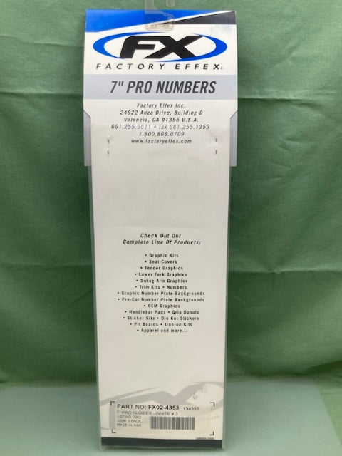 PK of 3 FX FX02-4353 PRO NUMBERS #3 WHITE 7in New Genuine
