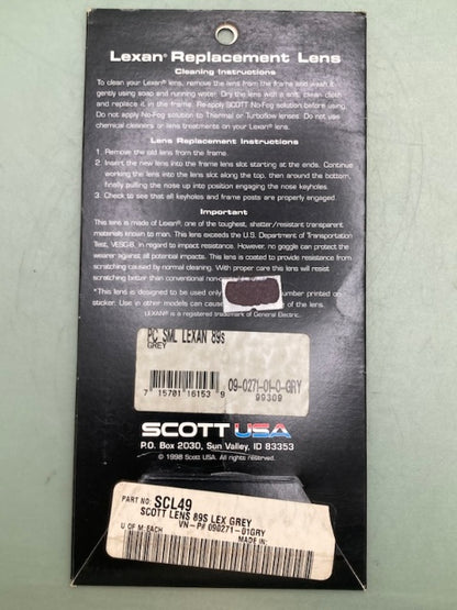 Scott SCL49 PC SML LEXAN 89s GREY LENS New Genuine