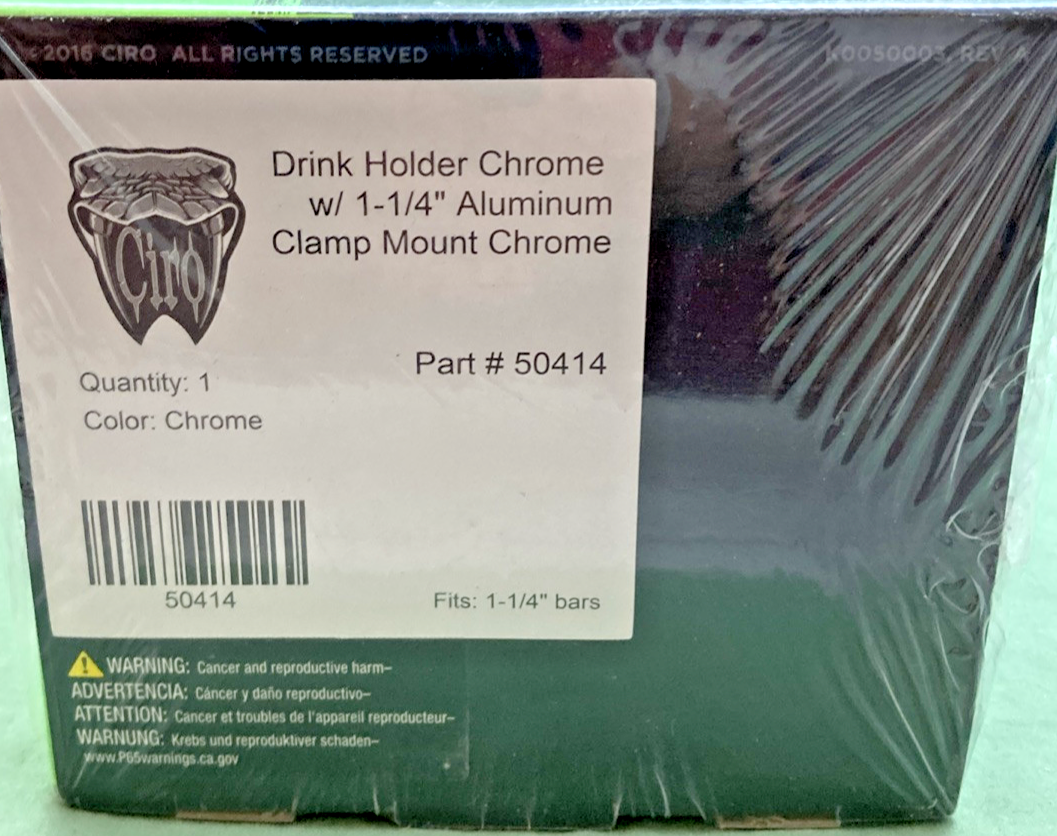 NEW GENUINE CIRO 0636-0023 DRINK HOLDER, 1-1/4" HANDLEBAR MOUNT, CHROME, 50414