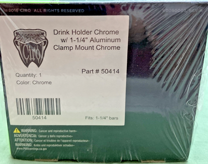 NEW GENUINE CIRO 0636-0023 DRINK HOLDER, 1-1/4" HANDLEBAR MOUNT, CHROME, 50414