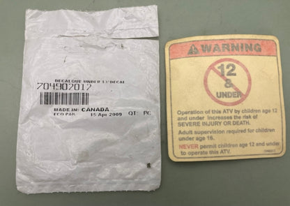 Replaces Can-Am 704902012 Warning Decal New