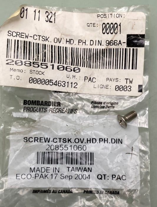 Sea-Doo by BRP 208551060 Screw-CTSK.OV.HD.PH.DIN.966A-A2 New Genuine