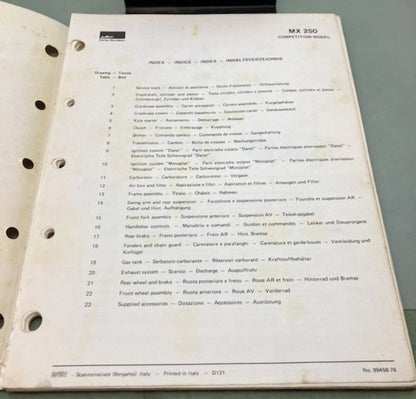 Harley Davidson 99458-78 MX 250 Competition Model Parts Catalog 1978 Genuine