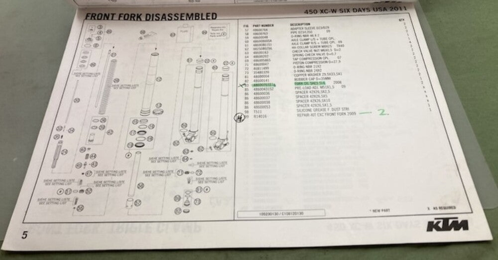 KTM 3CF8475K2EN 450 XC-W Six Days USA Chassis Spare Parts Manual 2011 Genuine