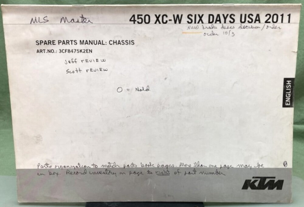 KTM 3CF8475K2EN 450 XC-W Six Days USA Chassis Spare Parts Manual 2011 Genuine