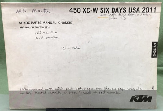 KTM 3CF8475K2EN 450 XC-W Six Days USA Chassis Spare Parts Manual 2011 Genuine