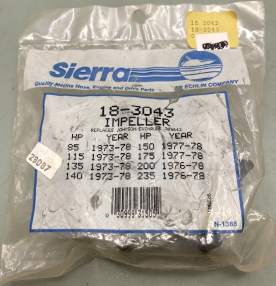 Sierra 18-3043 Impeller for Johnson/Evinrude 389642 New Genuine