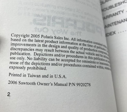 Polaris 9920278 Sawtooth Owner's Manual 2006 New Genuine