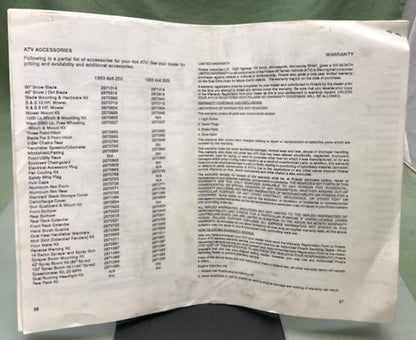 Polaris 9912397 4x4 250 4x4 350L Owner's Manual Print Out 1993 Genuine