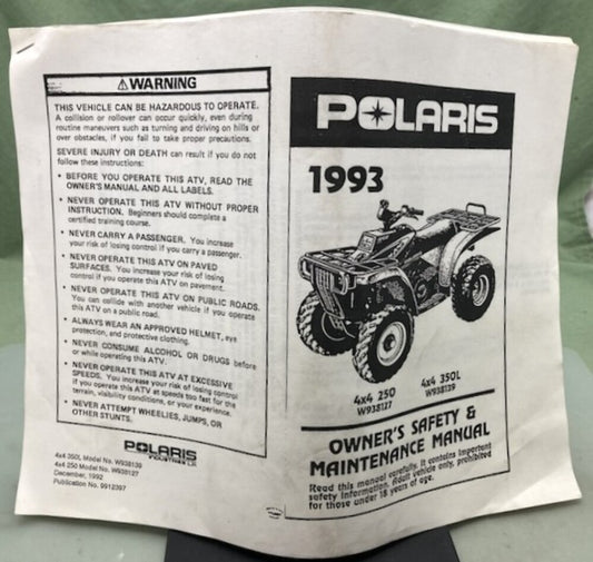 Polaris 9912397 4x4 250 4x4 350L Owner's Manual Print Out 1993 Genuine