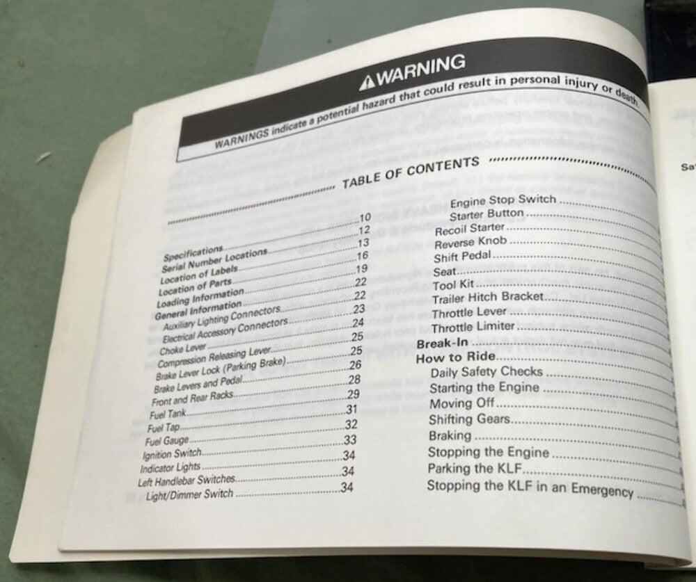 Kawasaki 99987-1053 Bayou 220 All Terrain Vehicle Owner's Manual 2001 Genuine