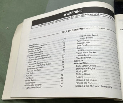Kawasaki 99987-1053 Bayou 220 All Terrain Vehicle Owner's Manual 2001 Genuine
