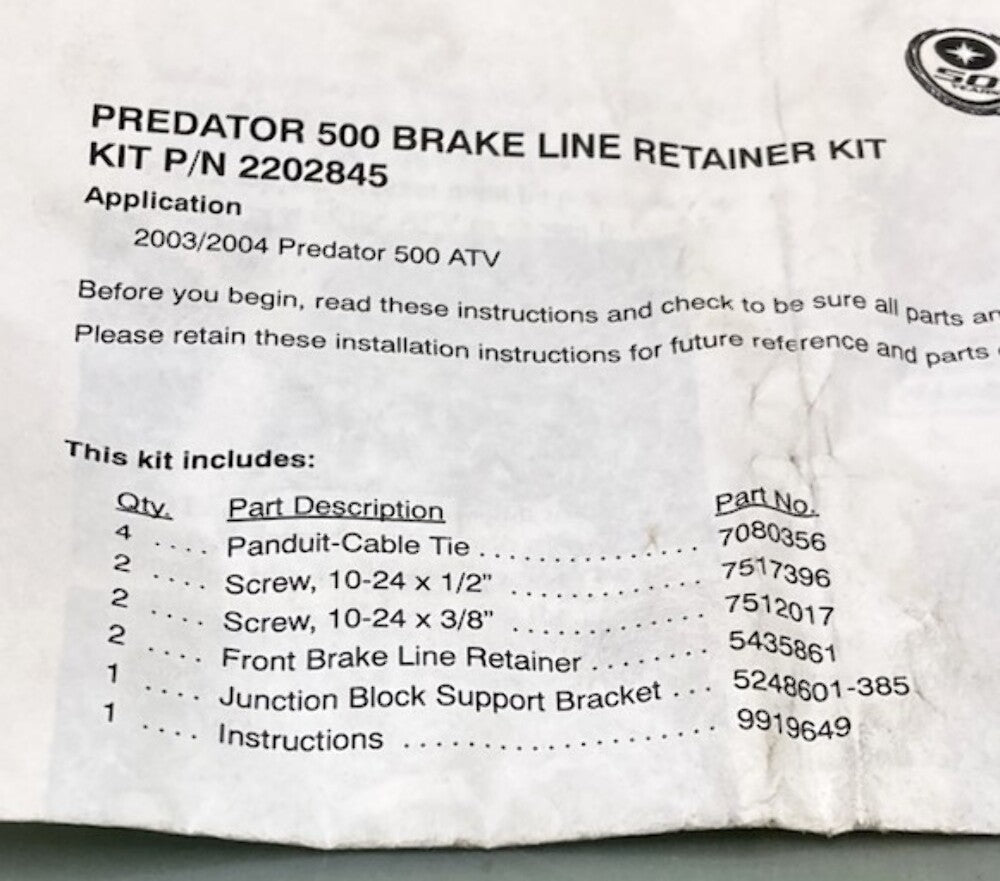 Polaris 2202845 Kit-Brake Line Support New Genuine Incomplete Kit