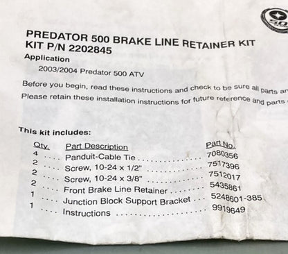 Polaris 2202845 Kit-Brake Line Support New Genuine Incomplete Kit