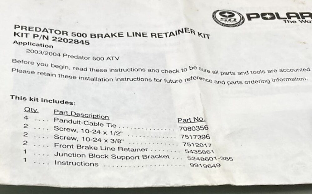 Polaris 2202845 Brake Line Support Kit New Genuine Incomplete Kit