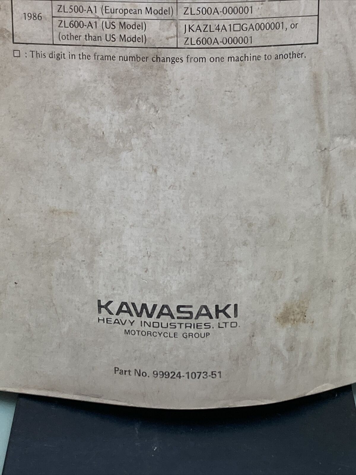 GENUINE KAWASAKI 99924-1073-51 ZL600/ZL500 MOTORCYCLE SERVICE MANUAL SUPPLEMENT