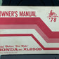 GENUINE HONDA 3142800 XL250S OWNER'S MANUAL '78