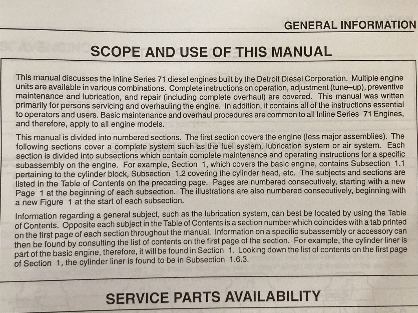 DETROIT DIESEL SERIES 71 SERVICE MANUAL 2 VOLUME SET - MISSING CH 10 & 11