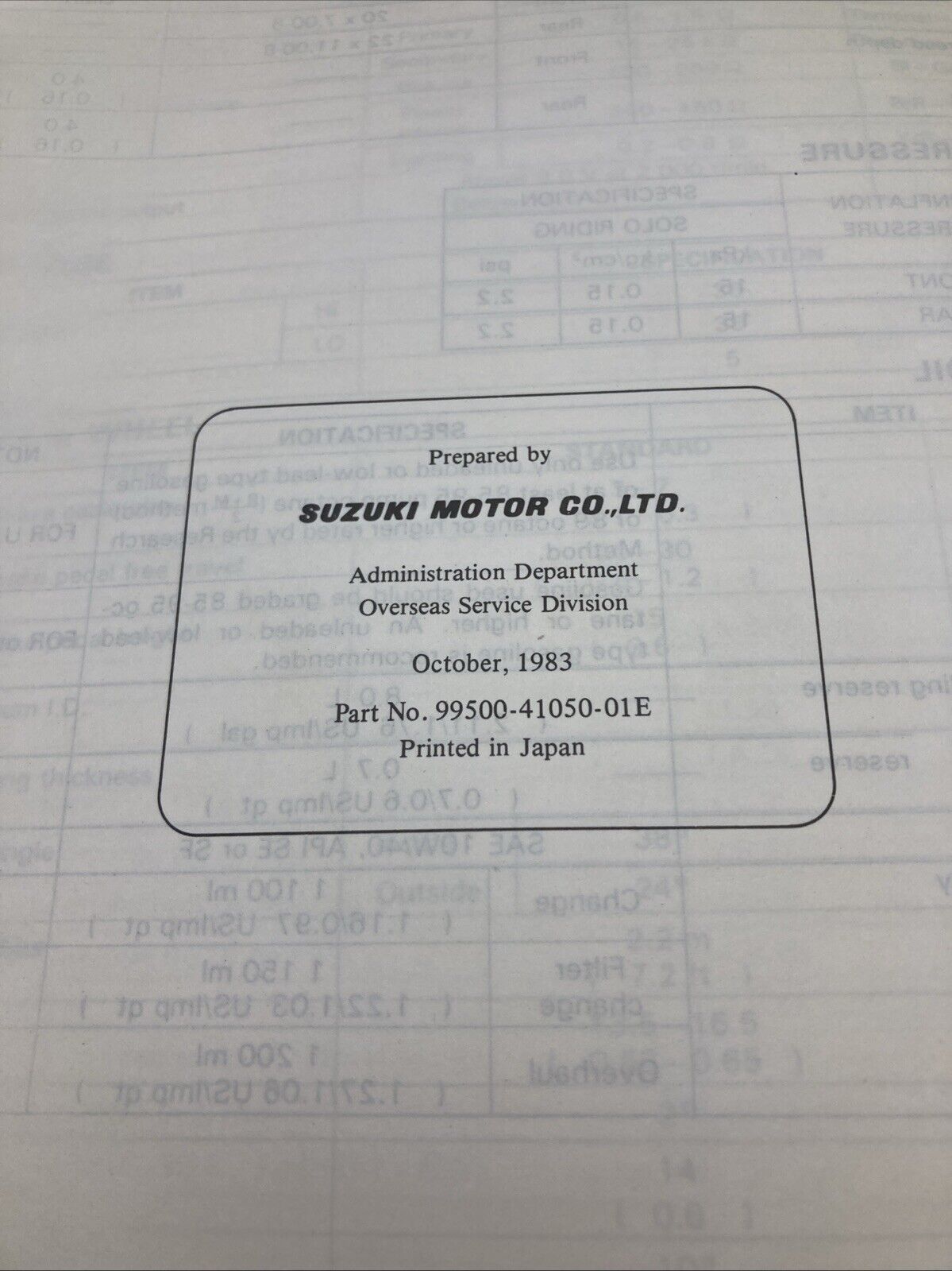 GENUINE SUZUKI 99500-41050-01E LT185 SERVICE MANUAL 1983