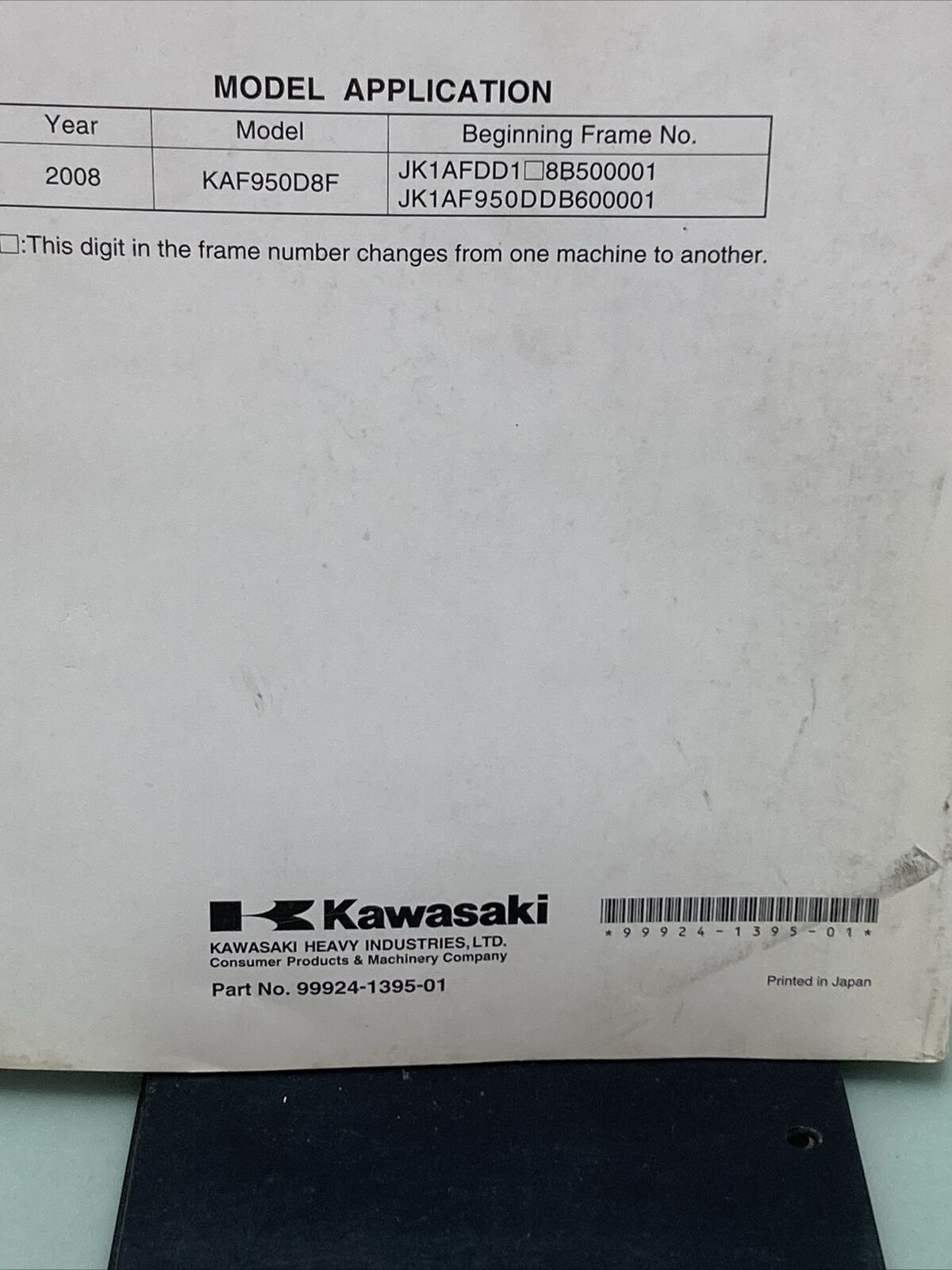 GENUINE KAWASAKI 99924-1395-01 UTILITY VEH SERVICE MANUAL MULE 3010 DIESEL 4X4