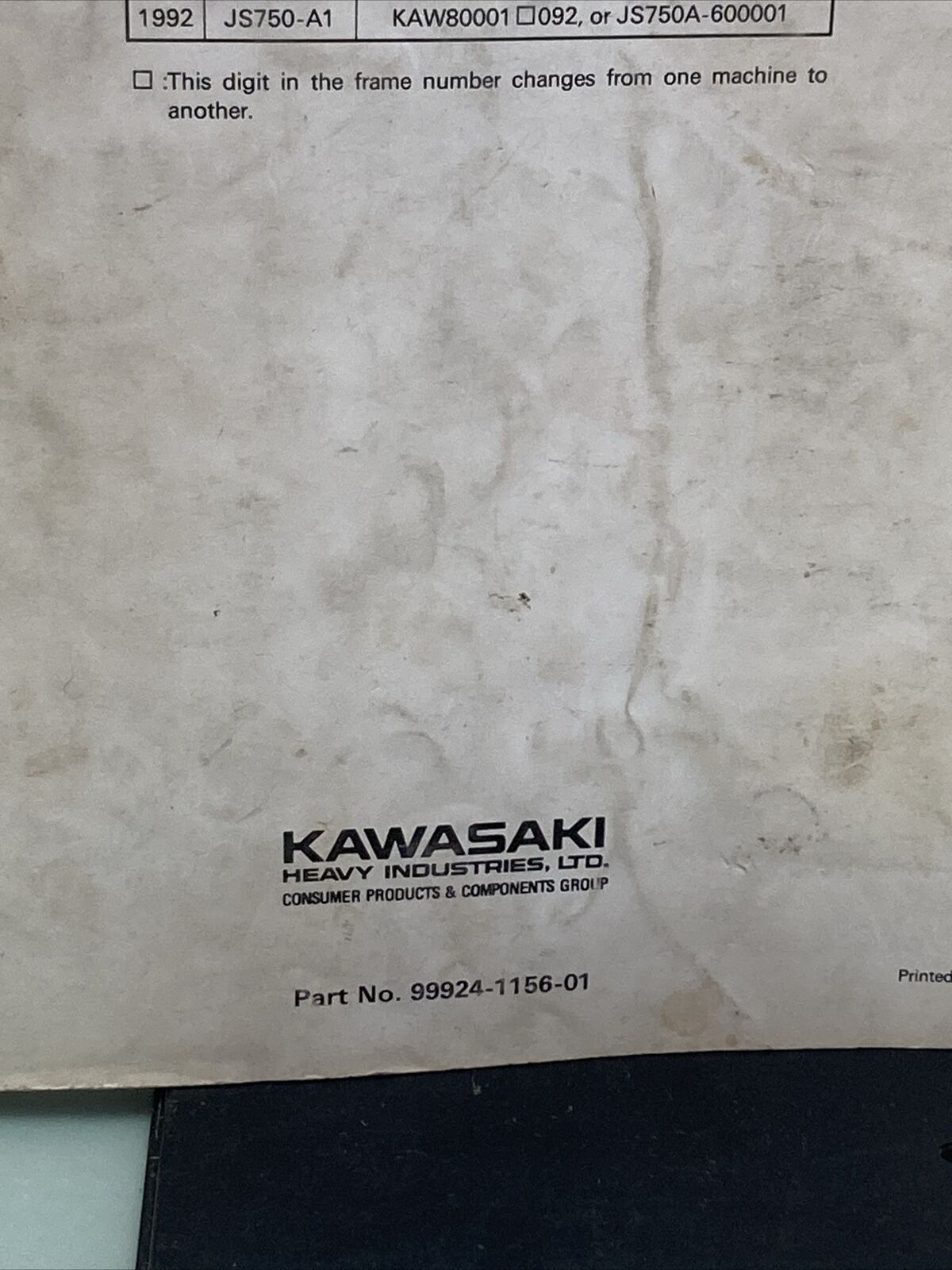 GENUINE KAWASAKI 99924-1156-01 WATERCRAFT SERVICE MANUAL JET SKI 750SX