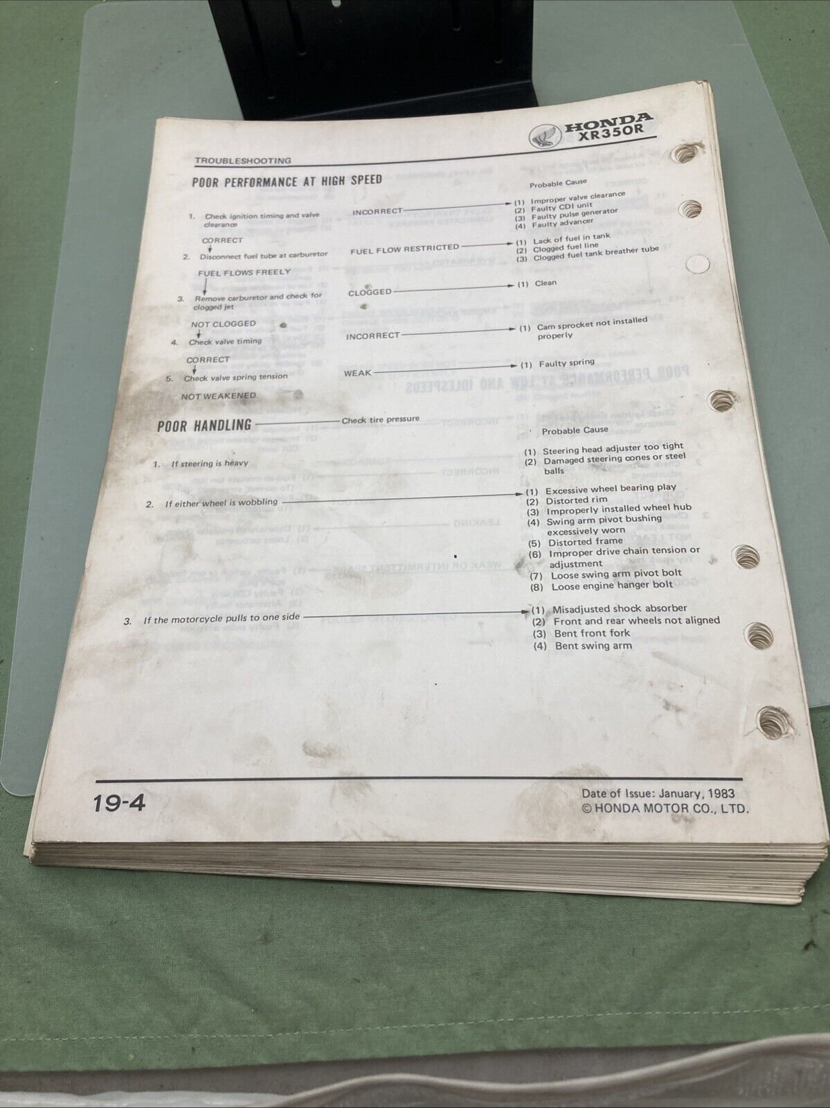 GENUINE HONDA 61KF001 XR350R SHOP MANUAL 1983