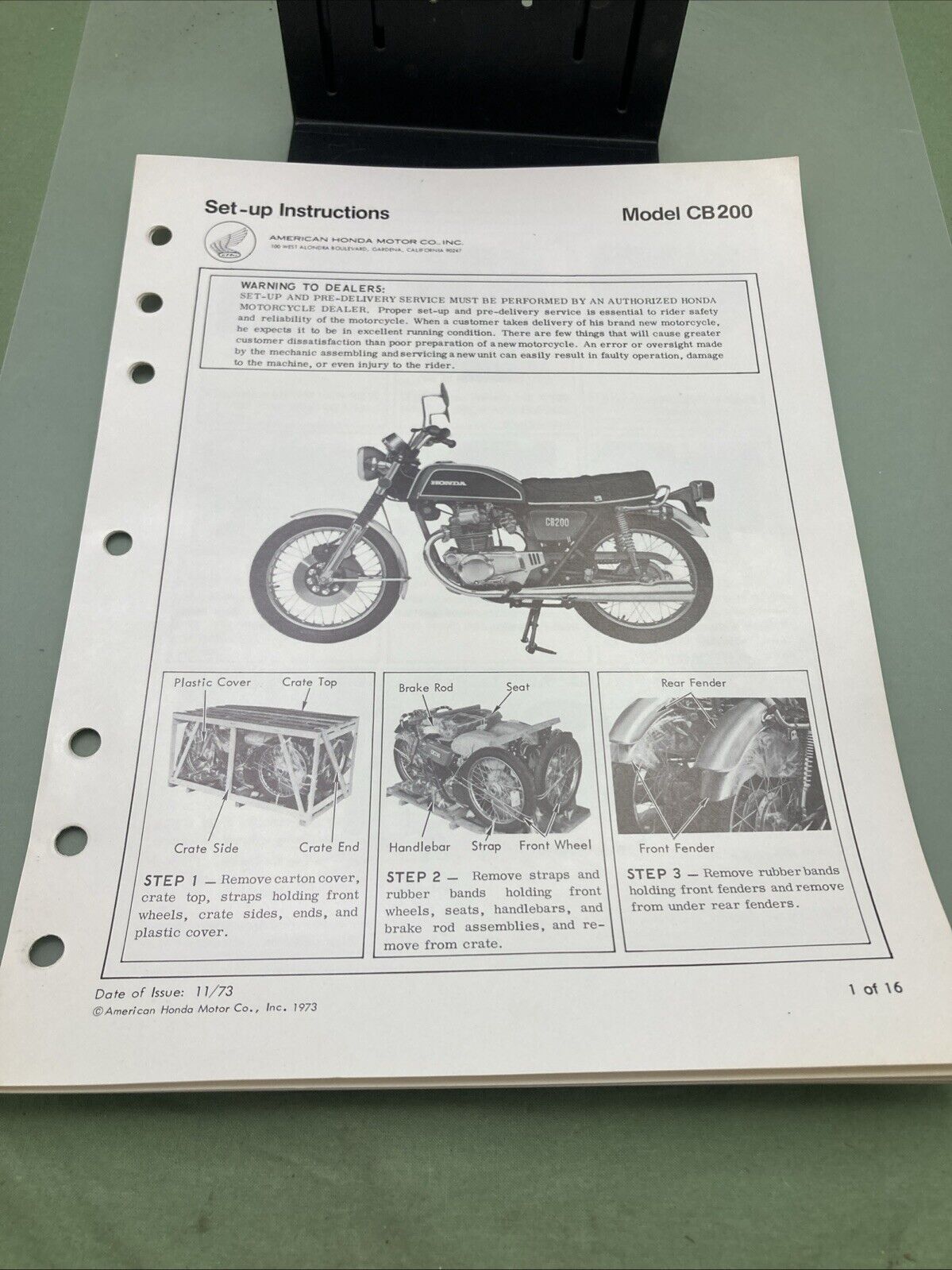 GENUINE HONDA 6135401 CB200-CL200 SHOP MANUAL 1974