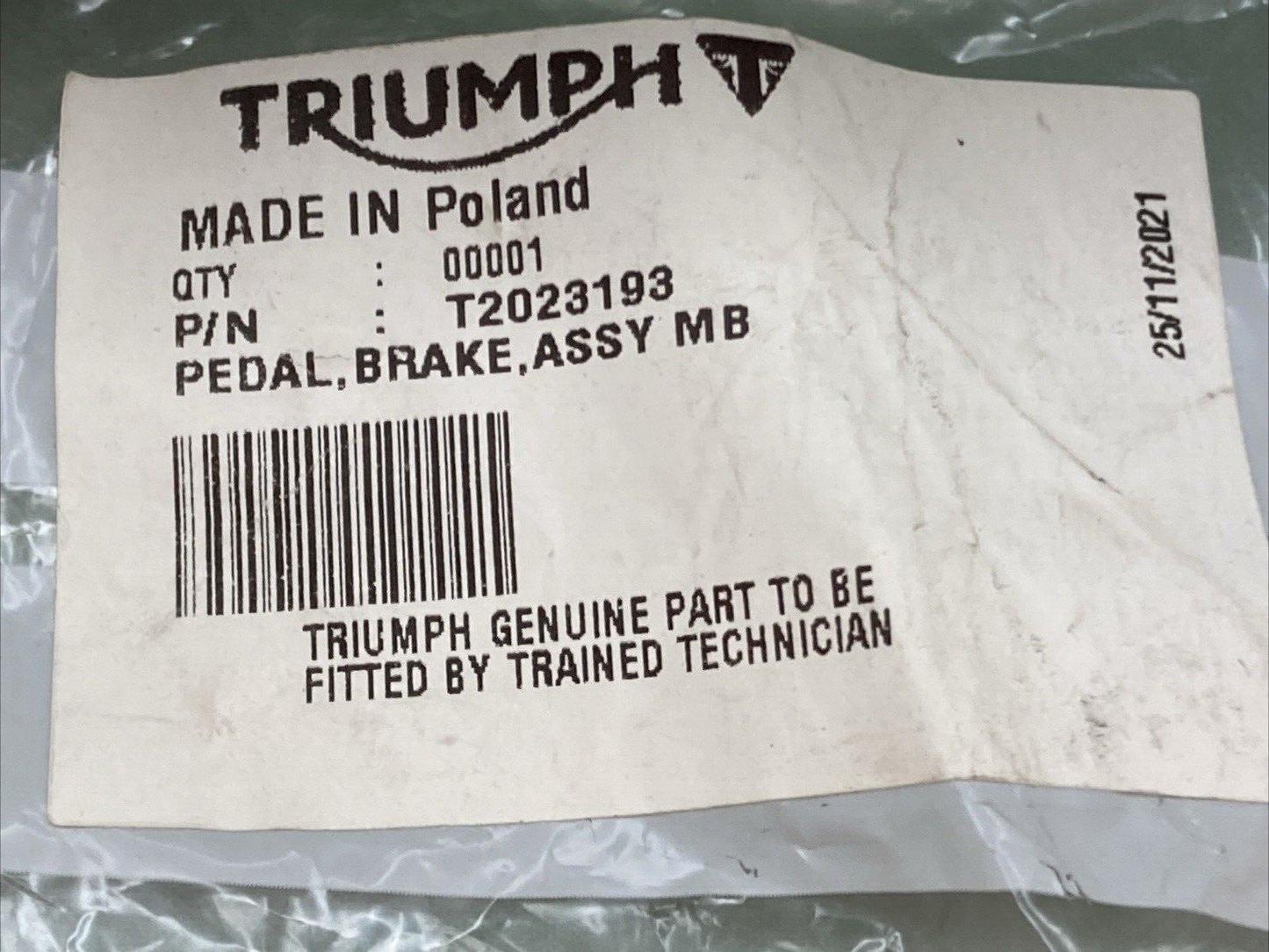 NEW GENUINE TRIUMPH T2023193 Pedal, Brake , Assembly Thruxton 900
