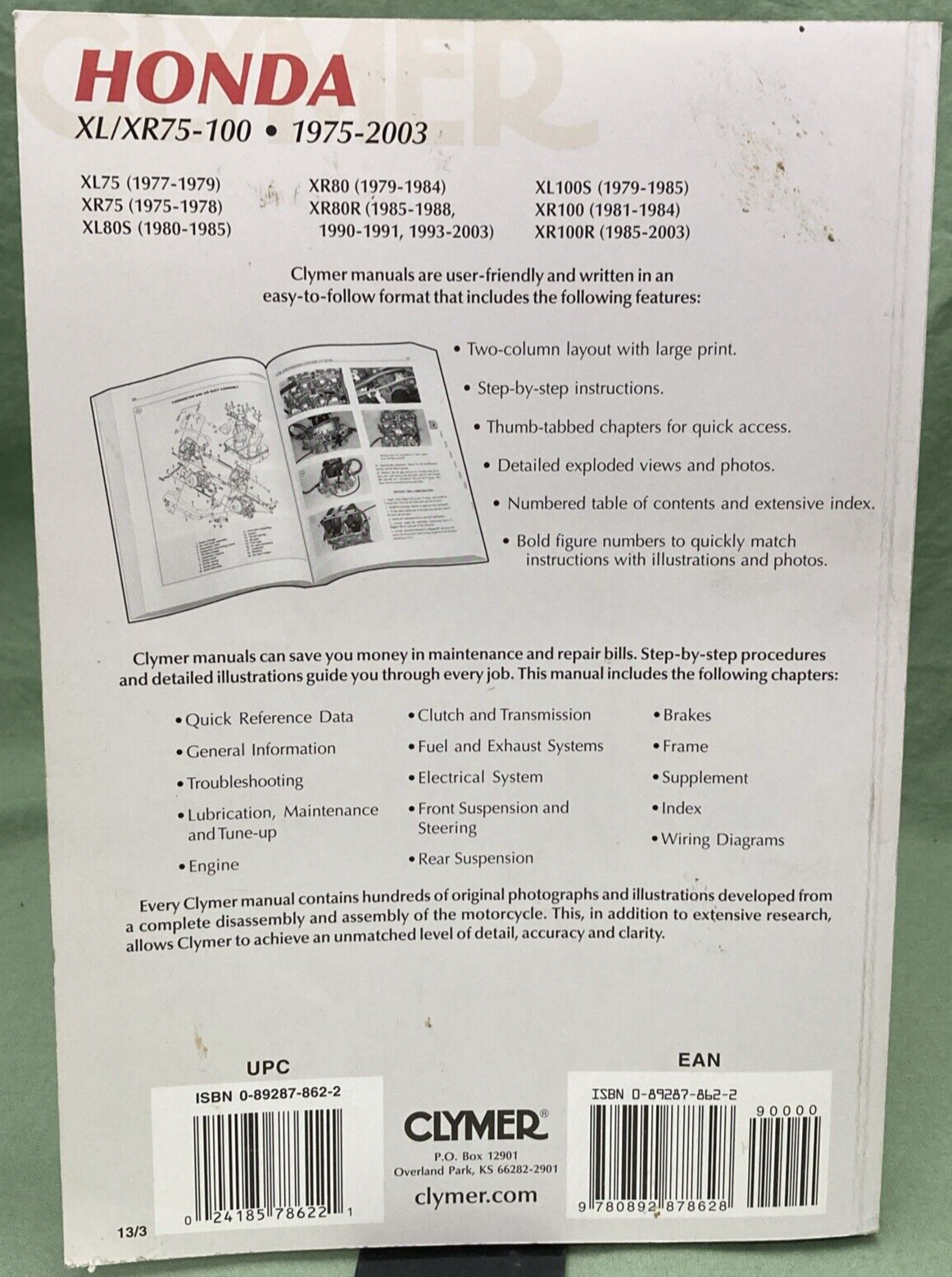 CLYMER M312-13 HONDA XL/XR75-100 SERVICE MANUAL 1975-2003