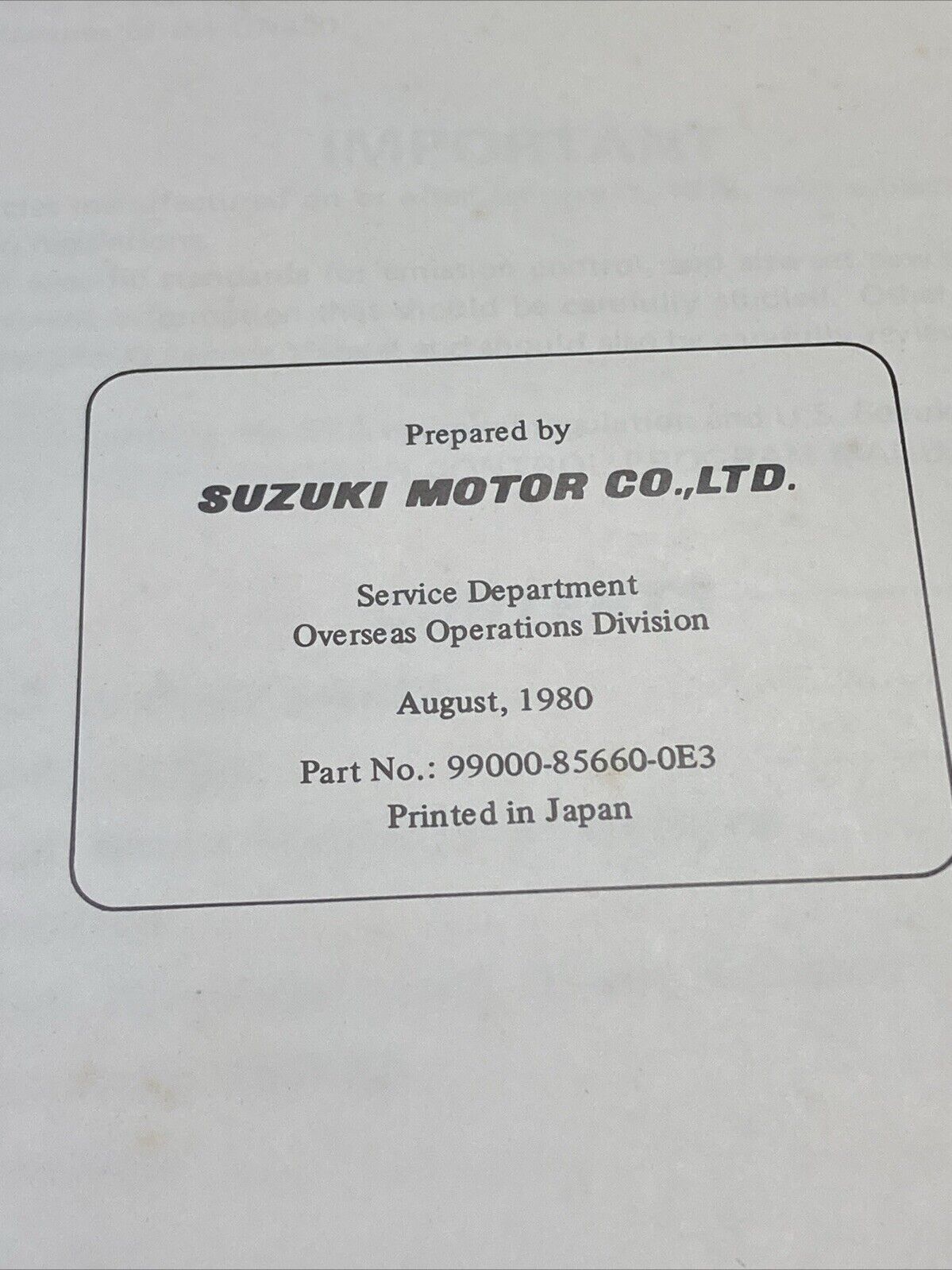 GENUINE SUZUKI 99000-85660-03E GN400 SUPPLEMENTARY SERVICE MANUAL 1980