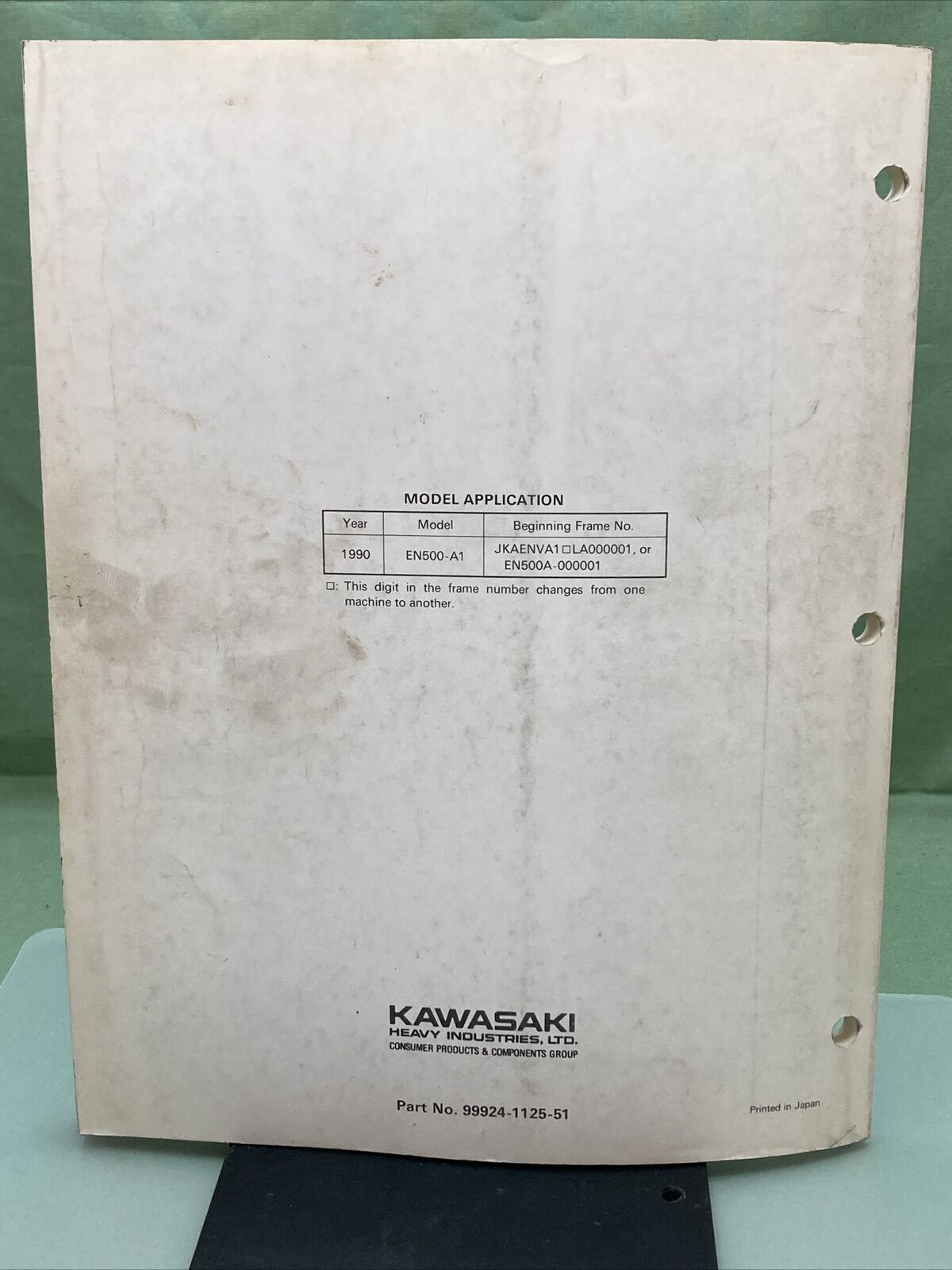 GENUINE KAWASAKI 99924-1125-51 VULCAN 500/EN500 SERVICE MANUAL SUPPLEMENT