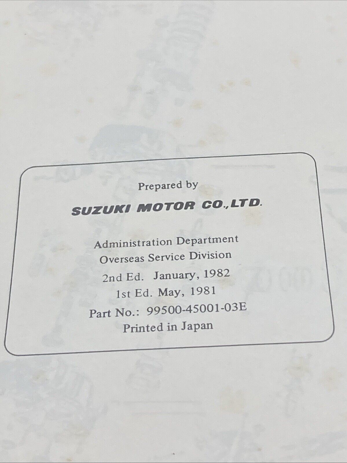 GENUINE SUZUKI 99500-45001-03E SP500 SUPPLEMENT 1982