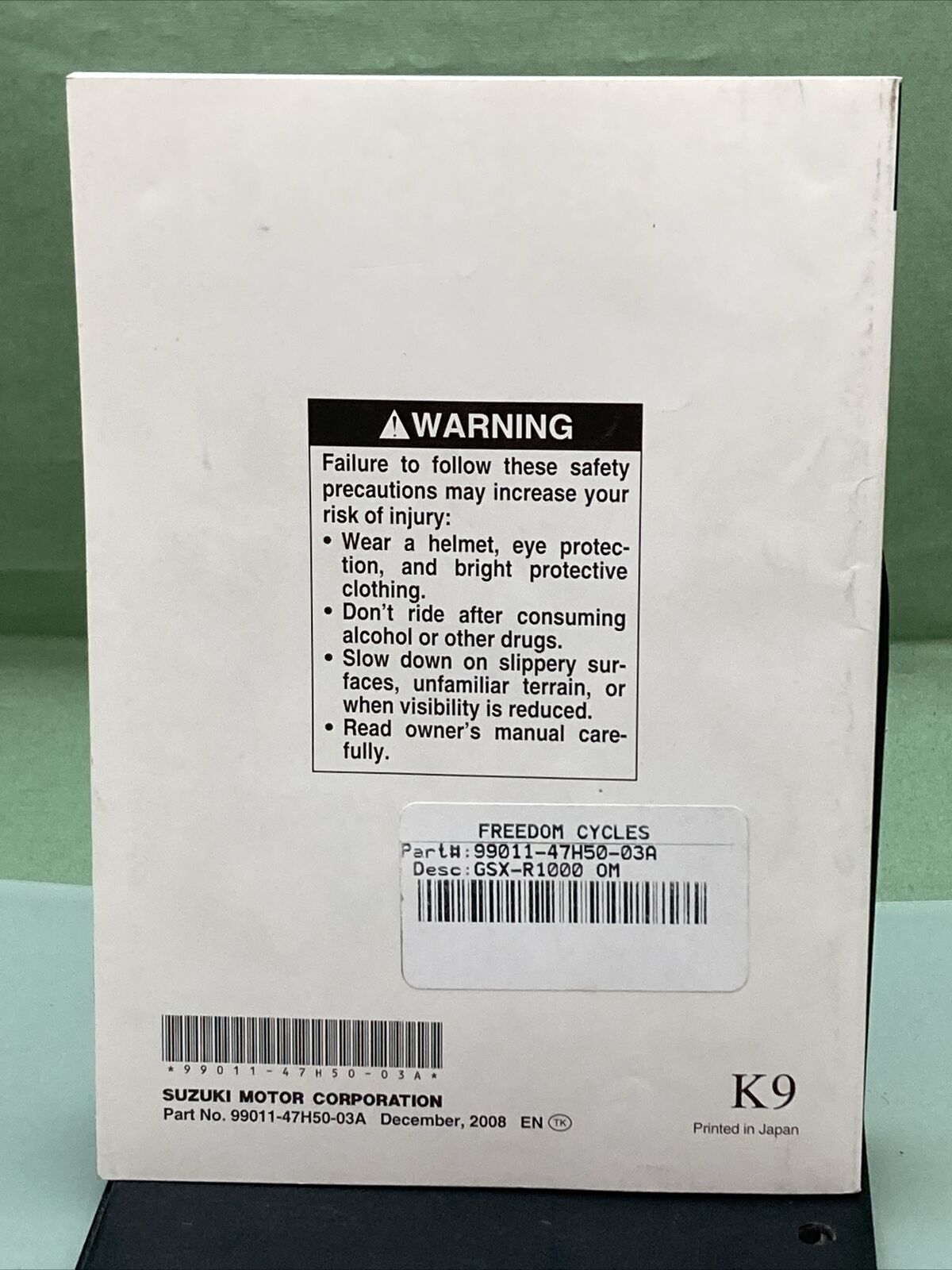 GENUINE SUZUKI 99011-47H50-03A GSX-R1000 OWNER'S MANUAL