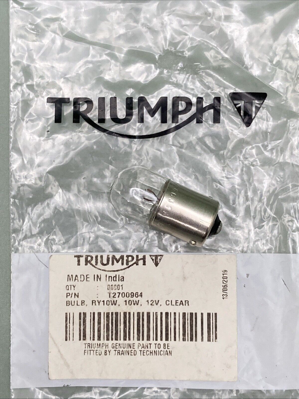 NEW GENUINE TRIUMPH T2700964 Bulb, RY10W, 10W, 12V, Clear