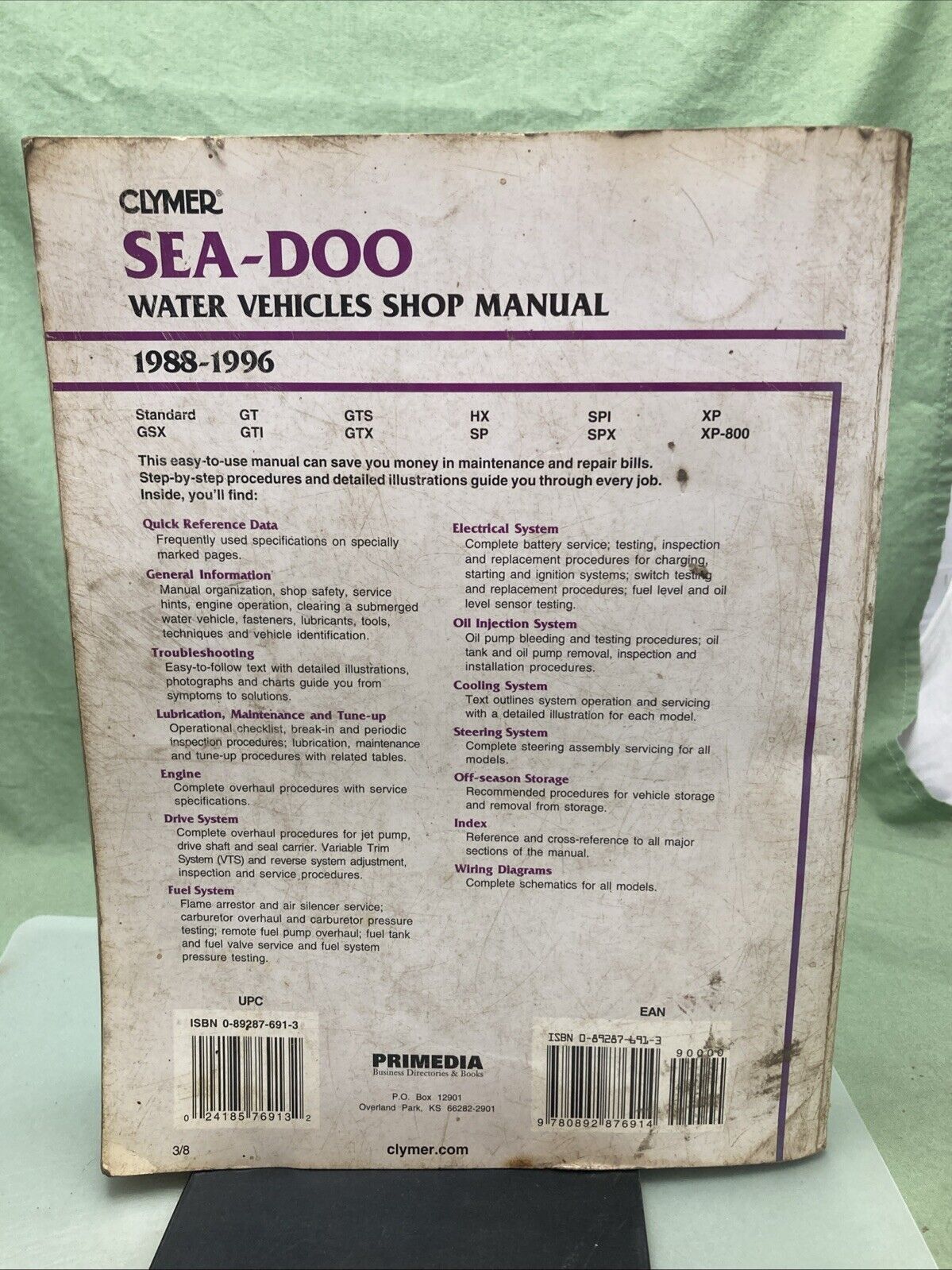 GENUINE CLYMER W809-3 SEA-DOO 1988-1996 WATER VEHICLES SHOP MANUAL