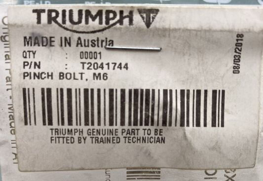 NEW GENUINE TRIUMPH T2041744 Pinch Bolt, M6