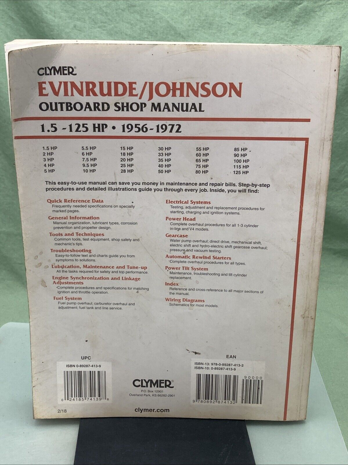 GENUINE CLYMER B734 EVINRUDE/JOHNSON OUTBOARD 1.5-125 HP 1956-1972 SHOP MANUAL