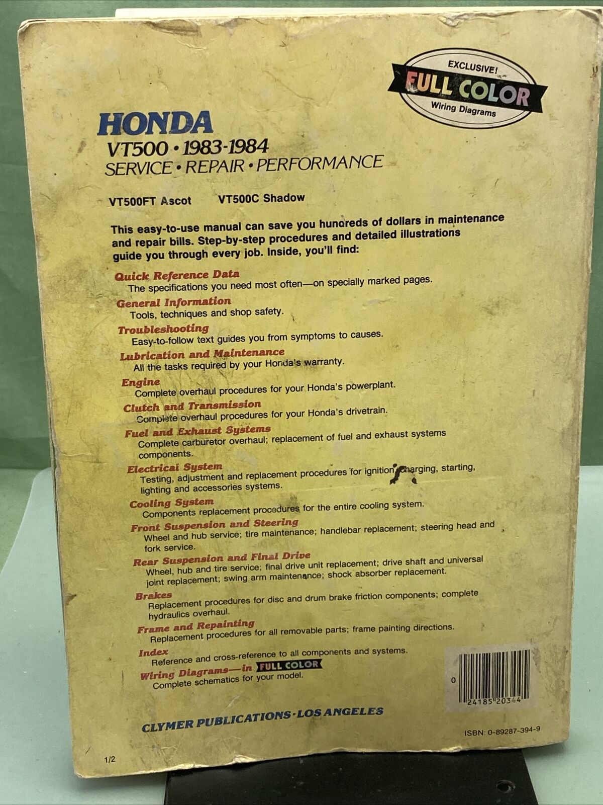 GENUINE CLYMER HONDA VT500 SERVICE MANUAL '83-'84 M344