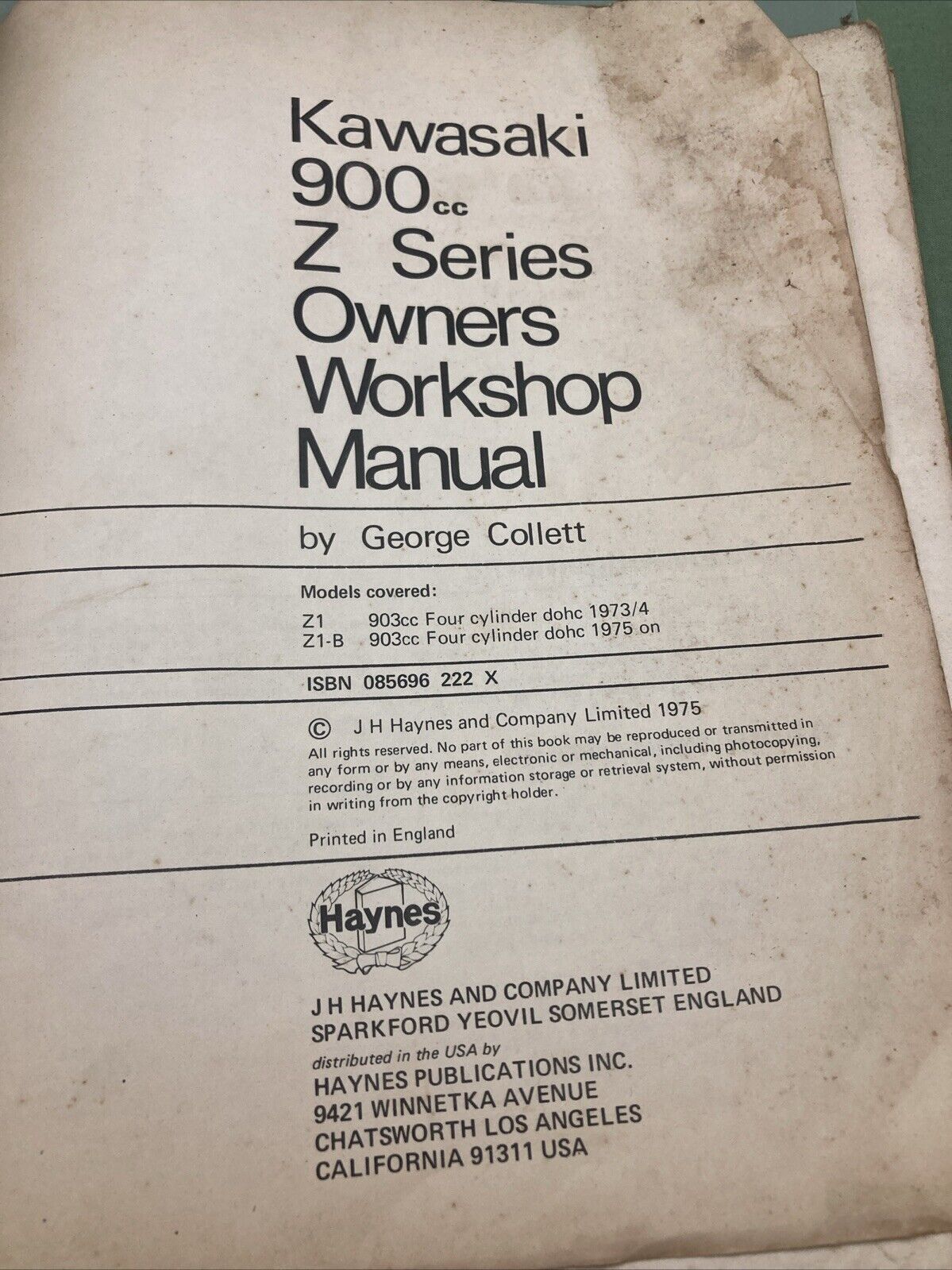 GENUINE HAYNES 222 KAWASAKI 900 FOURS OWNER'S WORKSHOP MANUAL Z-1 Z-1B 1973-ON