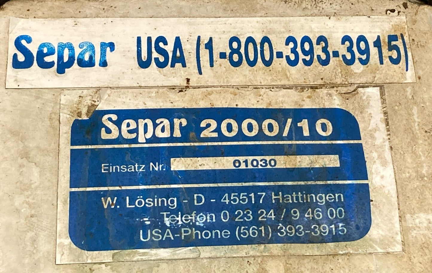 SEPAR SWK-2000/10 FUEL SEPARATOR 01030