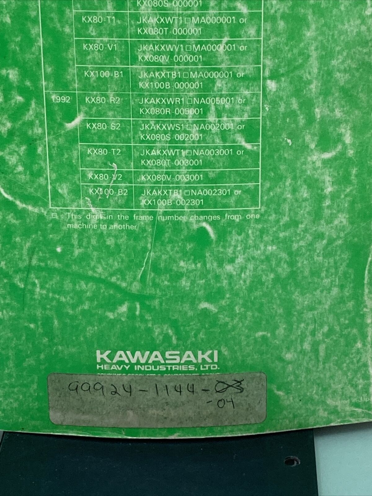 GENUINE KAWASAKI 99924-1144-04 SERVICE MANUAL KX80 KX100