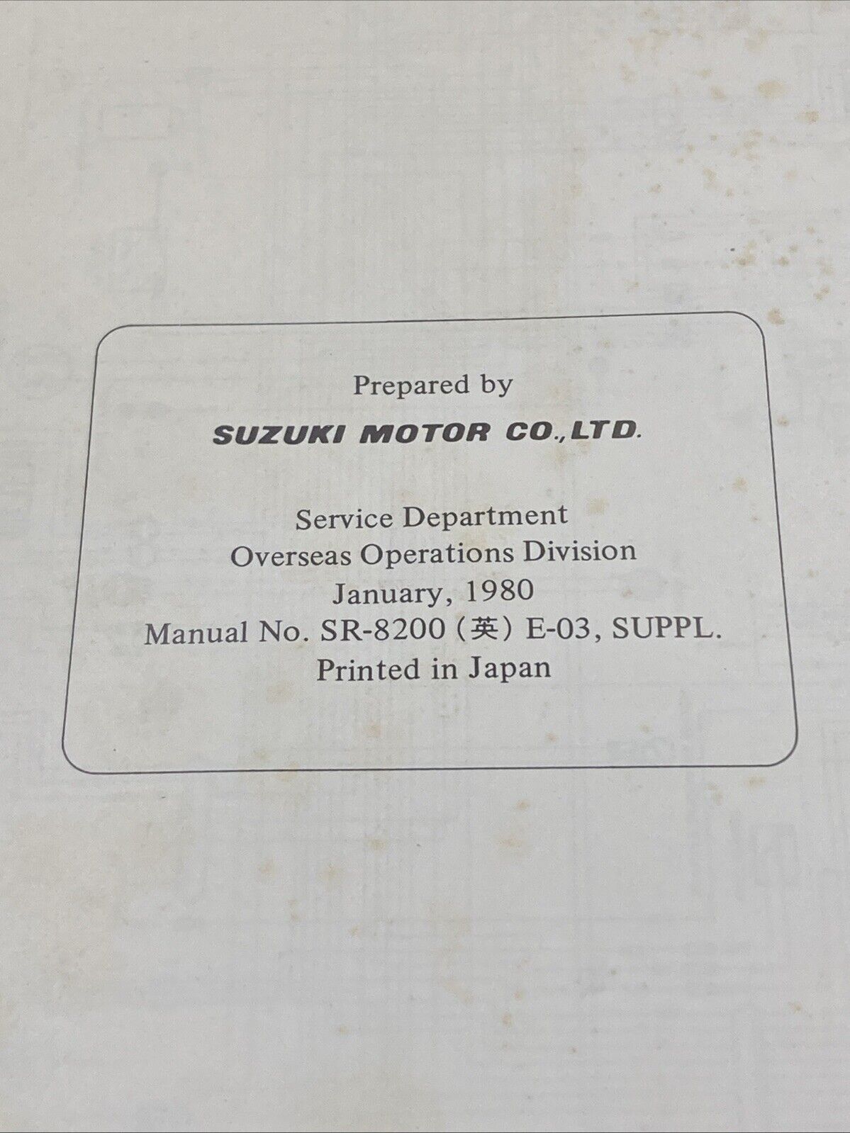 GENUINE SUZUKI 8200-SUPPL E-03 GS850G/GL NEW MODEL TECHNICAL BULLETIN 1980